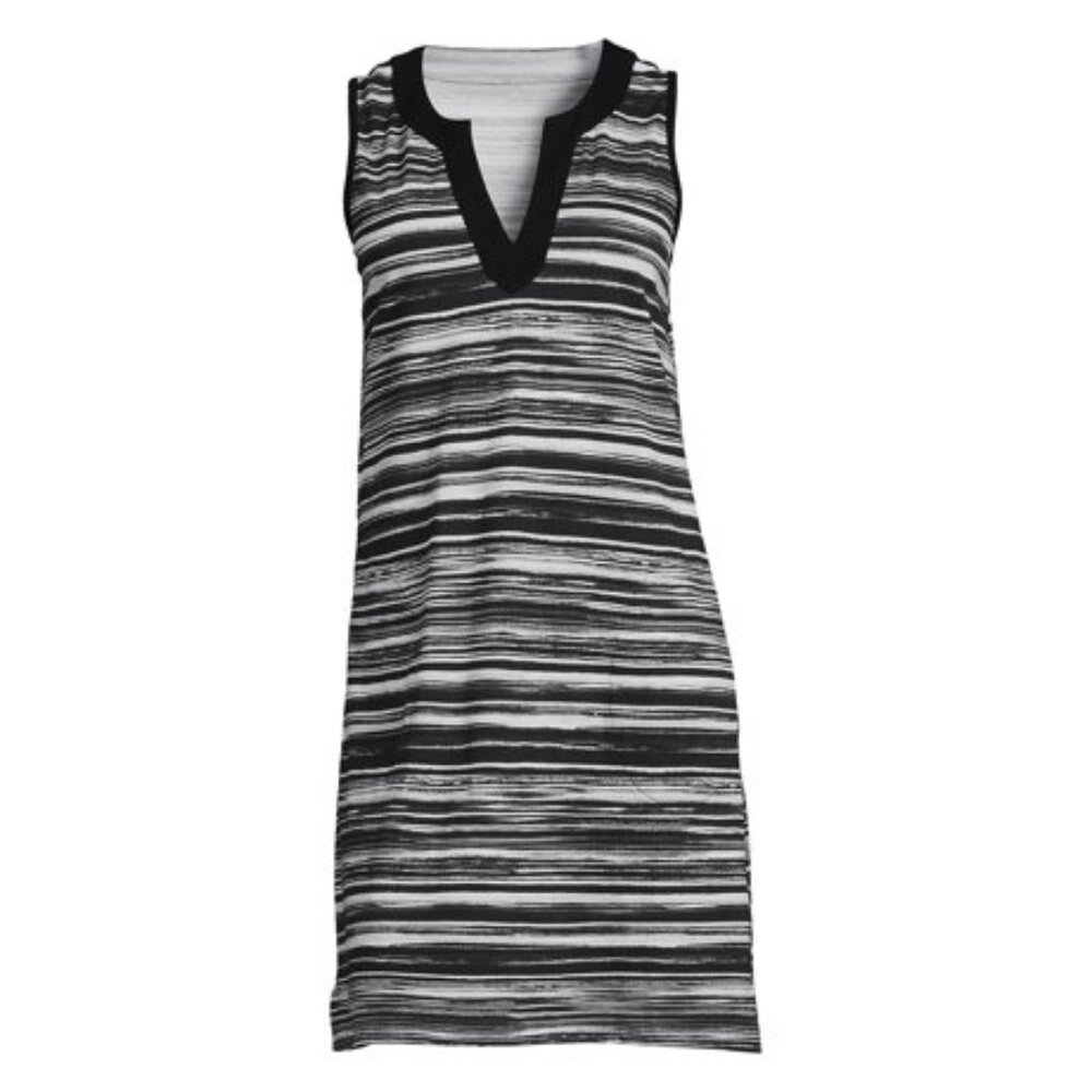 Lands' End Women's L LONG Cotton Jersey Sleeveless Swim Cover-up Dress Print